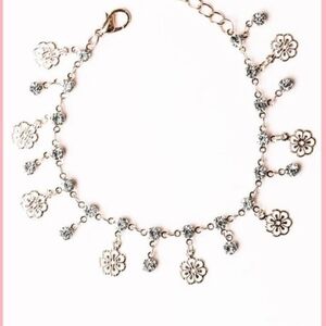 Paparazzi Silver Floral Charm Bracelet Hibiscus Breeze Rose Gold Bracelet Dainty